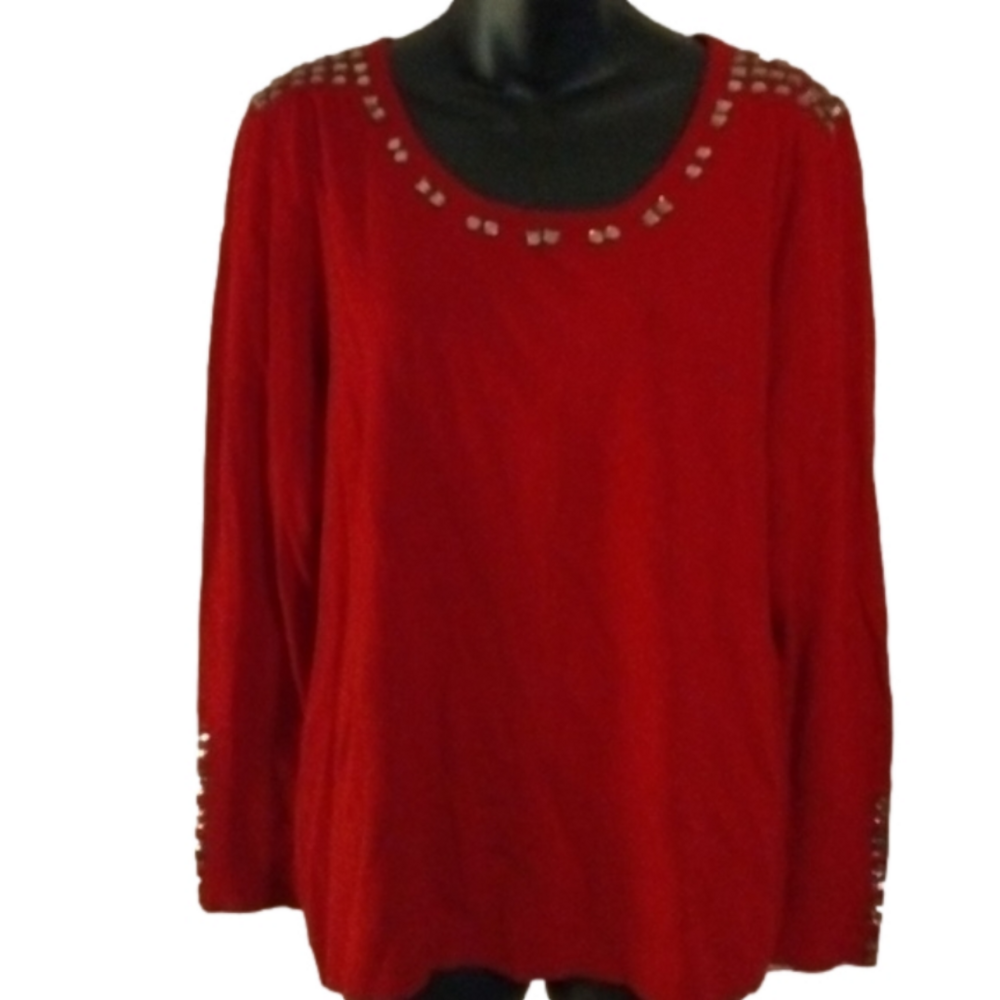 Joseph A. Size XL red blingy sweater. large blings on shoulder and sleeves.